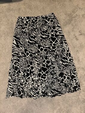 JM Collection Black & White Animal-Print A-Line Skirt